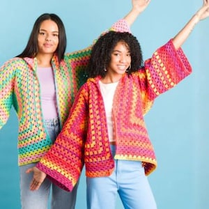 Crochet Hexagon Cardigan Pattern PDF – Long Hooded Hexi , Granny Square Coat,  Size Inclusive XS-5XL