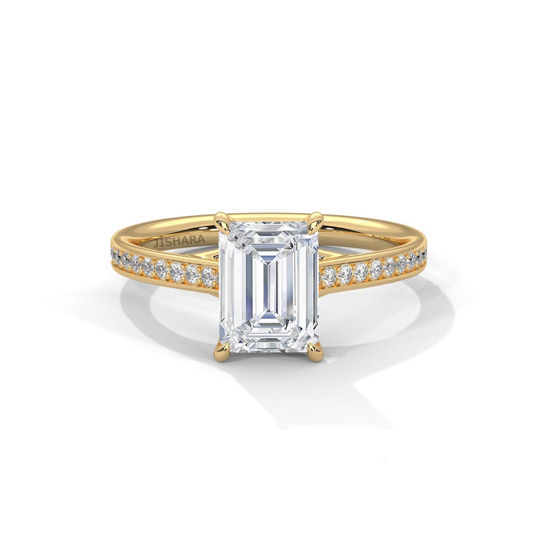 Handmade 14K Gold Emerald Cut Lab Grown Diamond Engagement Ring - Etsy