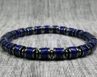 Bransoletka w stylu boho, ręcznie robiona, z naturalnego lapis lazuli, 6 mm, z kamieni szlachetnych, prezent dla obu płci
