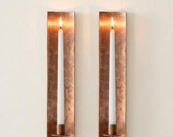 Handmade Copper Moroccan Wall Sconces (Set of 2) | Rustic Candle Holder Pair | Boho Vintage Wall Decor, Artisanal Copper Sconce Lighting