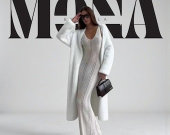 Long Women's Cardigan, Cozy Knitwear Open Sweater, One Size Fits All, Soft Fluffy Outerwear, Fall and Winter Fashion, Oversized Gift for Her