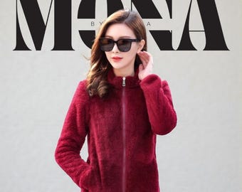 Womens Fleece Jacket, Zip Up Cozy Winter Fashion, Soft Plush Outerwear Warm Casual Coat, Gift for Her, Faux Fur Layering Top Birthday Gift