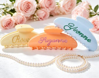Pinza para el cabello personalizada con nombre, elegante pinza para el cabello, regalo para damas de honor, regalo para ella, regalo de aniversario, regalo grupal, con tu logotipo