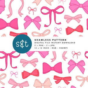 Pink and Red Bows Seamless Surface Pattern: JPG & Transparent PNG