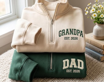 Sudadera con cremallera de un cuarto bordada personalizada para papá, camiseta personalizada para abuelo, regalo para papá