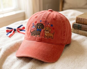 Gorra bordada con la bandera de EE. UU. y un perro salchicha, gorra patriótica para papás de perros, gorra de béisbol para amantes de las mascotas.