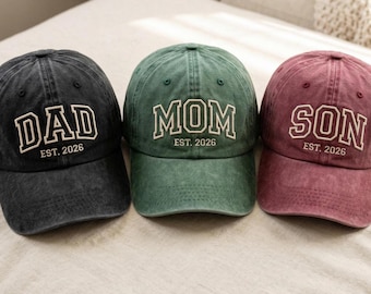 Custom Embroidered Family Caps, Mom Dad Son Hats (Est. 2026)