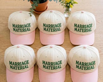 Embroidered Marriage Material Two Tone Hat, Bride Gift, Wedding Engagement Cap, Bachelorette Party Hat