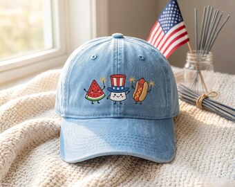 Gorra bordada con diseño de sandía y perrito caliente, gorra divertida del 250 aniversario del Día de la Independencia, gorra de fuegos artificiales para mujer.