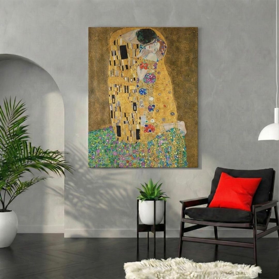 Gustav Klimt Canvas, the Kiss Gold Romantic Couple Painting, Art ...