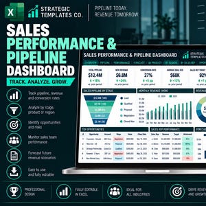 May include: A digital sales performance and pipeline dashboard displayed on a laptop screen. The interface features charts, graphs, and tables tracking revenue, conversion rates, and sales rep performance with a dark teal and white color scheme.