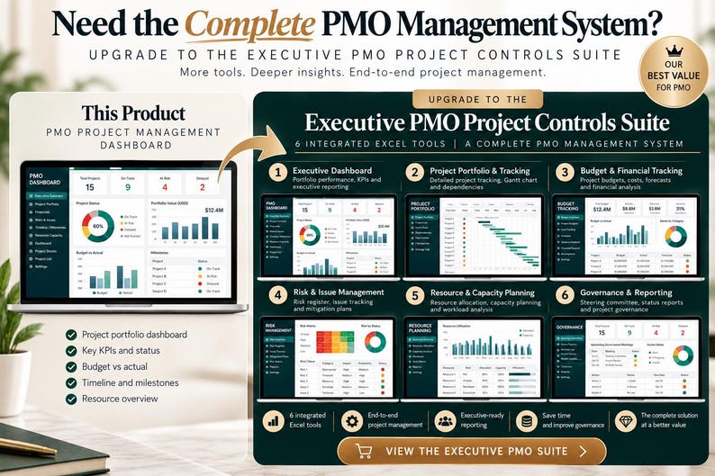 PMO Project Management Dashboard Excel Template | Portfolio, Budget ...
