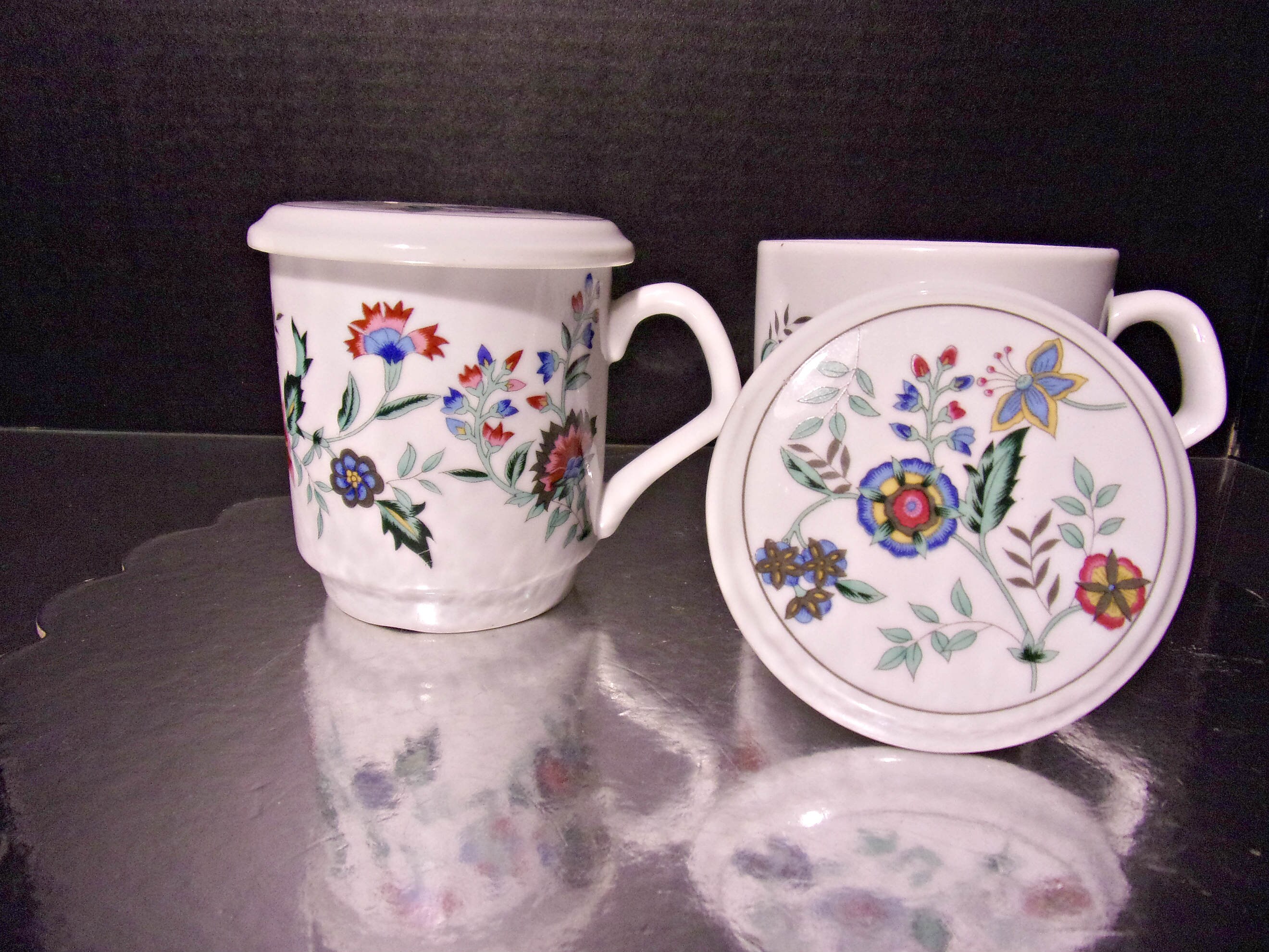 Lidded Floral Porcelain Coffee Mugs by PMC Etsy