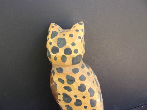Vintage Hand Carved & Hand Painted African Cat by James Haddon
