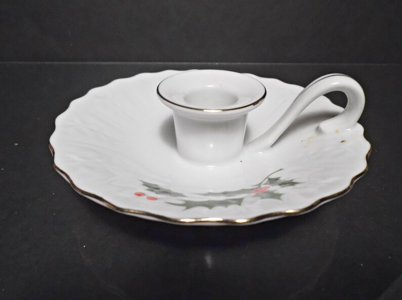 Holiday Candlestick Holder--Gold Trimmed China