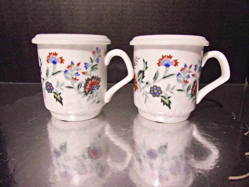 PMC Lidded Floral Porcelain Coffee Mugs 