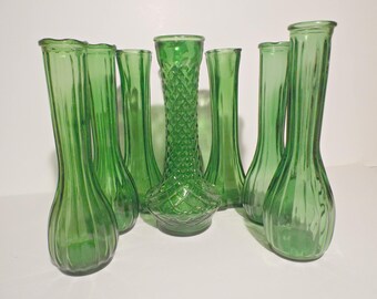 Deep Green Glass Bud Vases--8 in Collection