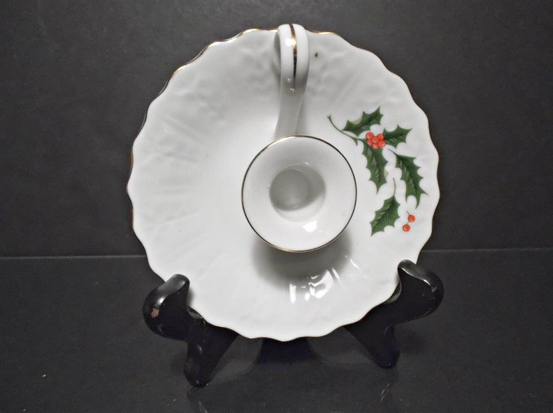 Holiday Candlestick Holder--Gold Trimmed China