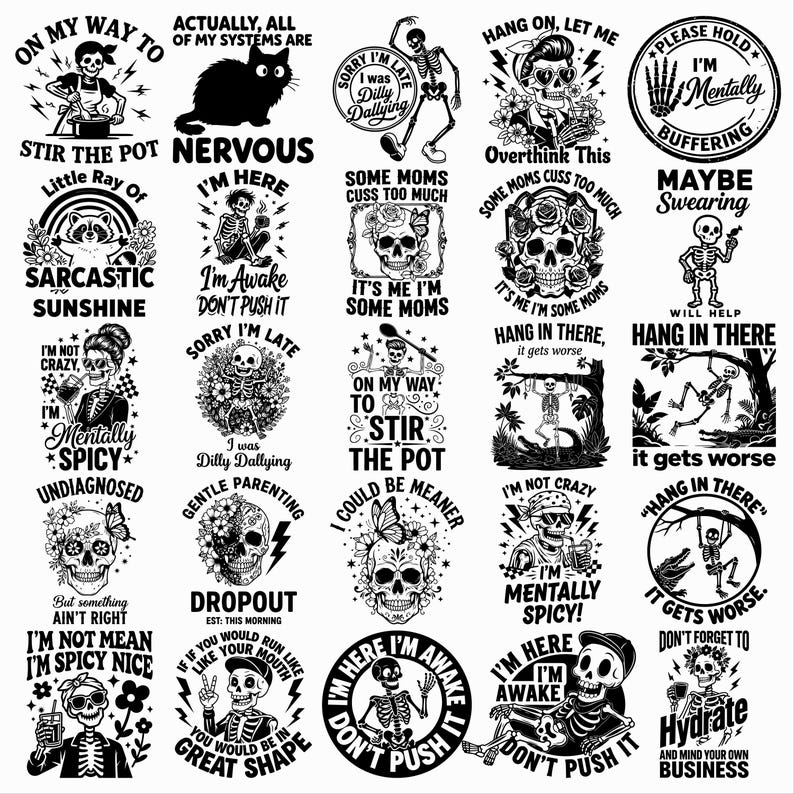 Funny Sarcastic Skull SVG Bundle | 150 Skeleton Quotes Designs | Snarky ...