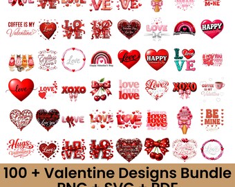 100+ Valentine Designs Bundle SVG PNG Pdf | Love Quotes, Hearts, XOXO, Be Mine | Valentine Sublimation & Cricut Cut Files