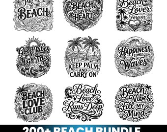 Beach Svg Bundle , Beach Quotes PNG SVG PDF ,Summer Tropical Cricut Files ,Palm Tree Beach Life Designs