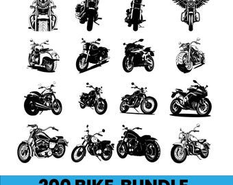 Paquete de 200 SVG PNG de bicicletas / Imágenes prediseñadas de motocicletas / Diseños de cruiser, motos deportivas y chopper / Archivos de corte SVG de motociclista / Descarga instantánea