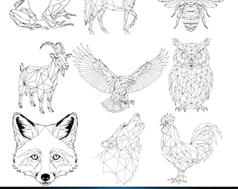 Paquete de 350 SVG de animales geométricos / Caras de animales poligonales PNG PDF / SVG de animales de baja poli / Archivos de corte de silueta de Cricut