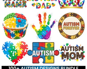 Paquete de más de 100 archivos SVG sobre autismo, imágenes PNG de concienciación sobre el autismo, archivos SVG para padres de niños con autismo, imágenes prediseñadas de piezas de rompecabezas sobre autismo, archivos SVG de apoyo al autismo, archivos de corte para Cricut.