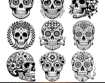 200+ Sugar Skull SVG PNG Bundle | Day of the Dead Skull Clipart | Floral Skull SVG | Cricut Silhouette Cut Files
