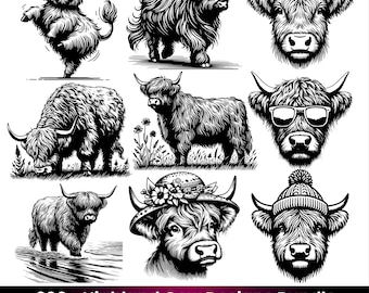 Más de 200 SVG de vacas de las Tierras Altas / Clipart PNG de vacas lindas / Diseños de animales de granja para Cricut, camisetas, pegatinas / Descarga instantánea