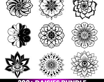 Paquete de más de 200 archivos SVG de mandalas de margaritas, mandalas florales en formato SVG, PNG y PDF, imágenes prediseñadas de flores bohemias, archivos para Cricut, diseños para corte láser, paquete floral imprimible.