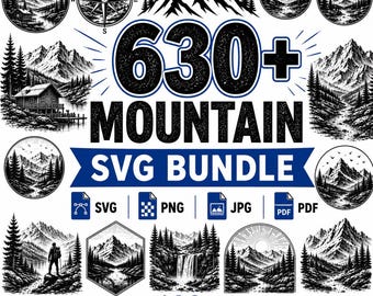 630+ Mountain Scene SVG Bundle | Mountain Landscape SVG, Nature Forest Clipart, Camping Hiking SVG, Cricut Cut Files, Silhouette