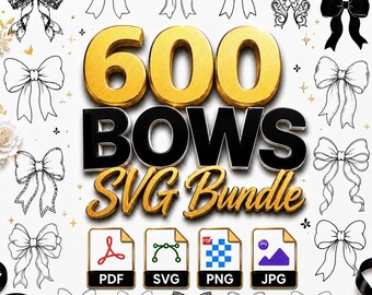 600 Bow SVG Bundle, Coquette Bow SVG, Ribbon Bow Clipart, Hair Bow SVG, Cute Bow Cut Files for Cricut, Silhouette, Png Pdf, Commercial Use