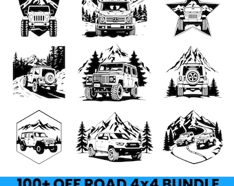 Paquete de más de 100 SVG de vehículos todoterreno 4x4 / Camión de aventura SVG / Imágenes prediseñadas de vehículos todoterreno de montaña / PNG SVG PDF / Archivos de corte Cricut