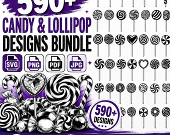 Candy SVG Bundle 590+ Lollipop Sweet Treat Designs, Candy Clipart PNG Halloween Cricut Cut Files Kids Birthday Party Digital Download