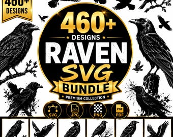 460+ Raven SVG Bundle, Corvid Clipart, Gothic Bird SVG, Dark Academia Raven PNG, Cricut & Silhouette Cut Files, Commercial Use