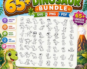 Dinosaur Doodle SVG Bundle | Kids Clipart PNG, PDF