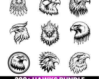 Paquete de más de 200 imágenes SVG de halcones, mascota de águila PNG, aves rapaces SVG, logotipo de cabeza de halcón, imágenes prediseñadas estilo tatuaje, archivos para Cricut y Silhouette