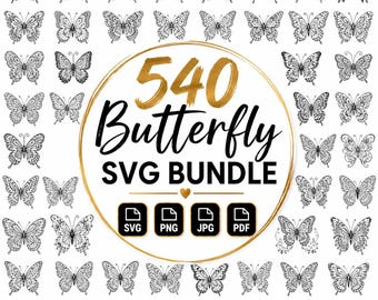 540 Butterfly SVG Bundle, Clipart PNG DXF Eps Pdf, Floral Flying Butterfly Cut Files, Cricut Silhouette Sublimation Design