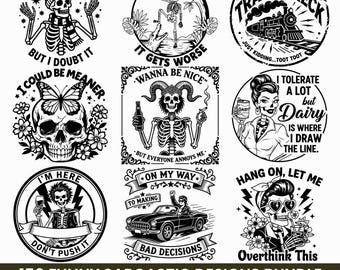 Paquete SVG de calaveras sarcásticas divertidas / 150 diseños de citas de esqueletos / Humor gótico sarcástico SVG PNG PDF / Archivos de corte de silueta de Cricut