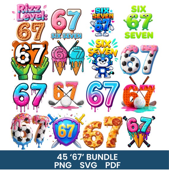 Six Seven 67 Meme SVG Bundle Funny Viral Hands & Skeleton Designs, Trendy Digital Cut Files for Cricut  Silhouette 67 Halloween Svg Designs