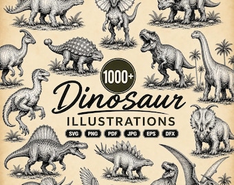 1000+ Dinosaur Illustration SVG Bundle, T-Rex Cricut Cut Files, Dino Clipart PNG EPS Pdf, Kids Nursery Wall Art, Instant Download