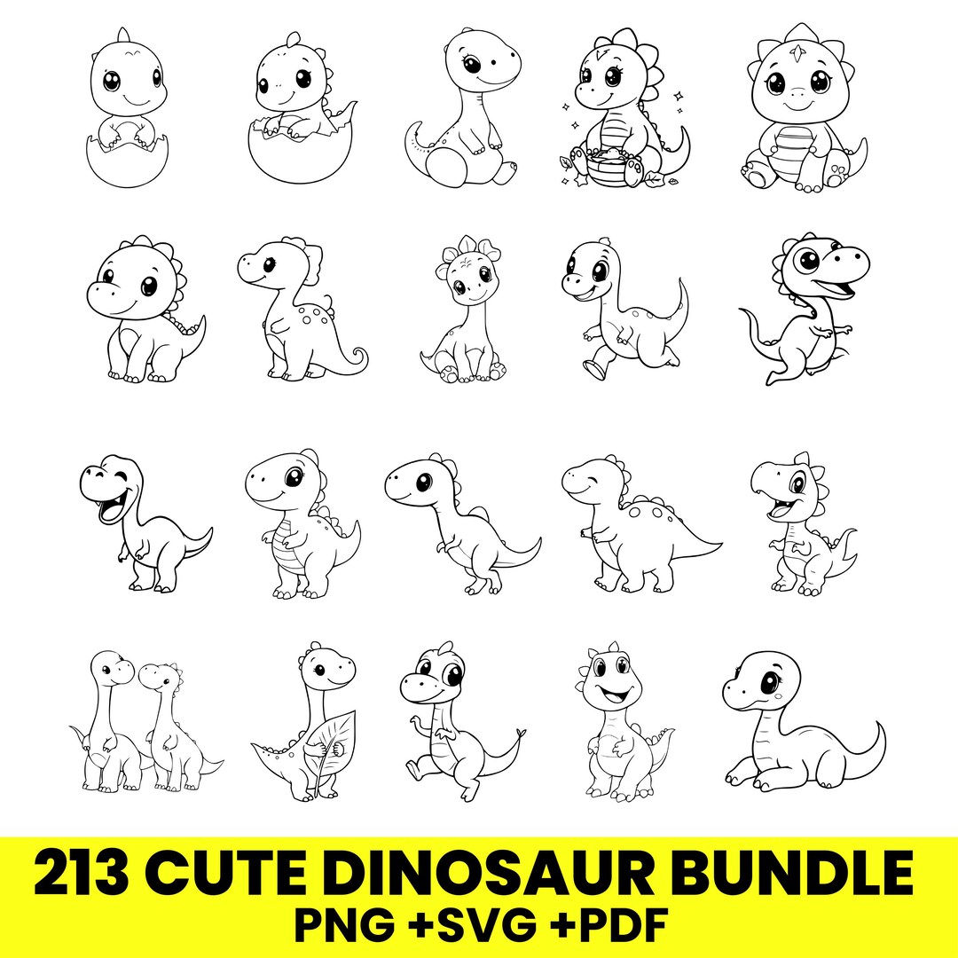 213 Cute Dinosaur SVG Bundle | Kawaii Dino PNG Clipart | Baby Dinosaur ...