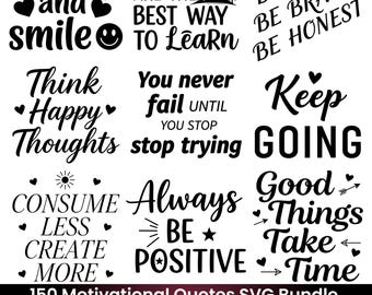 150 Motivational Quotes SVG Bundle | Inspirational & Positive Sayings | Affirmation SVG PNG Pdf | Cricut Cut Files | Commercial Use