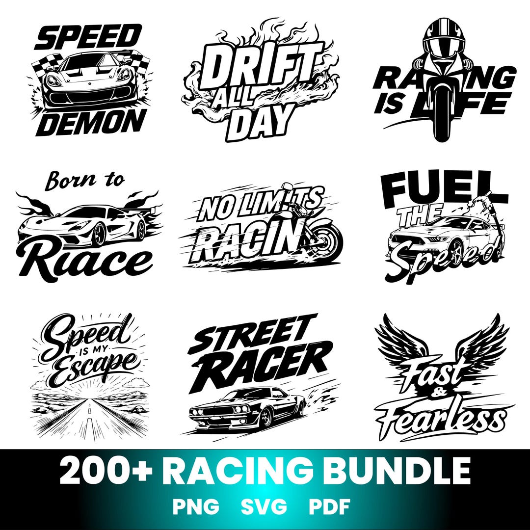 Svg Decals Racing 200+ Racing SVG Bundle, Car Racing SVG PNG Pdf, Race Quotes Svg, Street ...