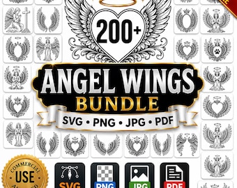 Angel Wings SVG Bundle 200+ Designs, Guardian Angel Clipart, Memorial SVG, Halo Wings PNG, Cricut Cut Files, Sympathy Gift Jpg Pdf