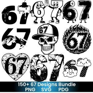 67 Meme PNG SVG-paket, Six Seven 67 Meme-design, rolig nummer 67 Clipart, Cricut Cut-filer, sublimering PNG, digital nedladdning, 150+ designer
