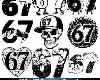 Paquete de memes PNG SVG del 67, diseño de meme del 67, clipart divertido del número 67, archivos de corte Cricut, PNG de sublimación, descarga digital, más de 150 diseños