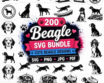 200 Beagle SVG Bundle, Beagle Dog SVG, Puppy Clipart PNG, Dog Silhouette, Cricut Cut Files, Dxf Eps Pdf, Dog Lover Gift, Instant Download