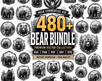 480+ Bear SVG Bundle | Bear PNG DXF Eps Pdf Files | Wildlife Bear Clipart | Rustic Forest Bear Designs | Cricut Silhouette Cut Files